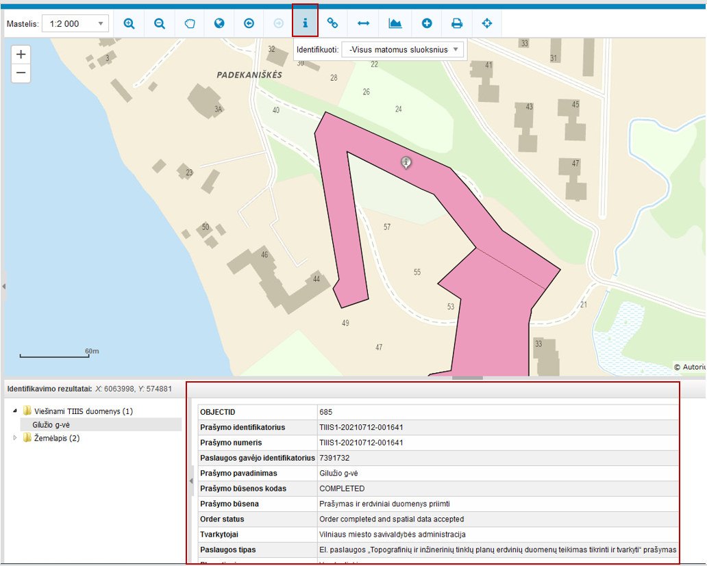 Duomenų identifikavimas žemėlapyje
